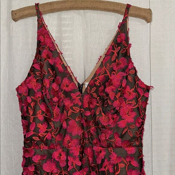 Dress the Population L Elisa Fuchsia Coral Black Tulle V-Nevk & Back Zip Dress - Picture 9 of 17